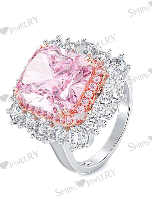 Electric color separation pink [R 0387] 925 Sterling Silver High Carbon Diamond Pink Geometric Luxury Ring